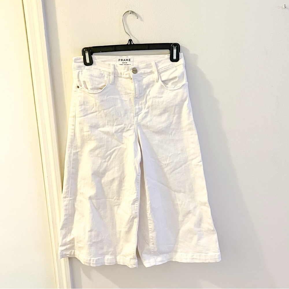 Frame cropped wide leg jeans, high waisted, white, size 25